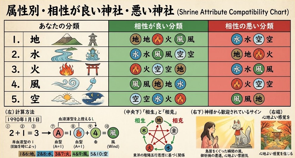属性別に相性の良い神社の特徴